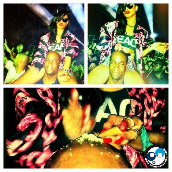 Rihanna se prepara una línea de cocaína en la cabeza de su guardaespaldas, toma una foto y la twittea